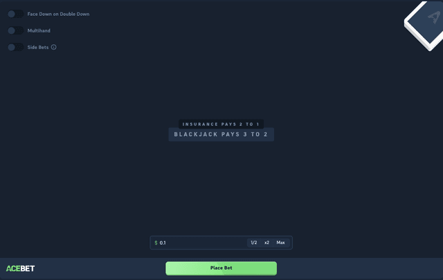 Acebet Blackjack: setting the play amount in SC before dealing