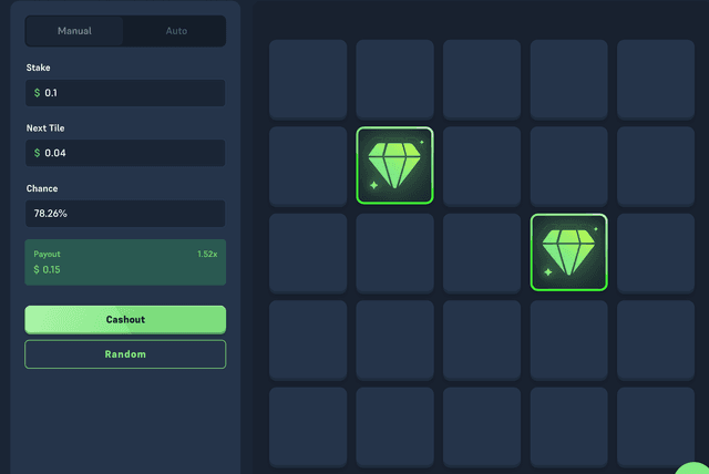Acebet Mines building a streak: several gems revealed and the multiplier rising