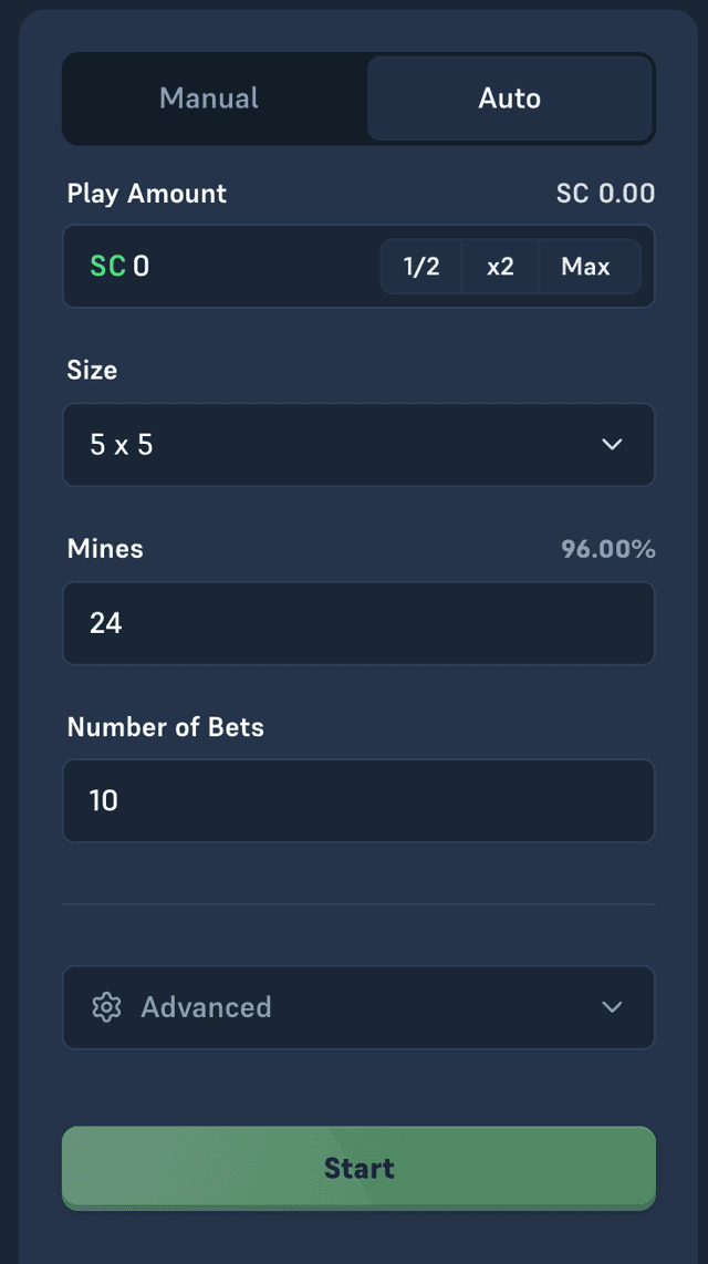 Acebet Mines mine count field on an 8x8 board with the mine percentage shown