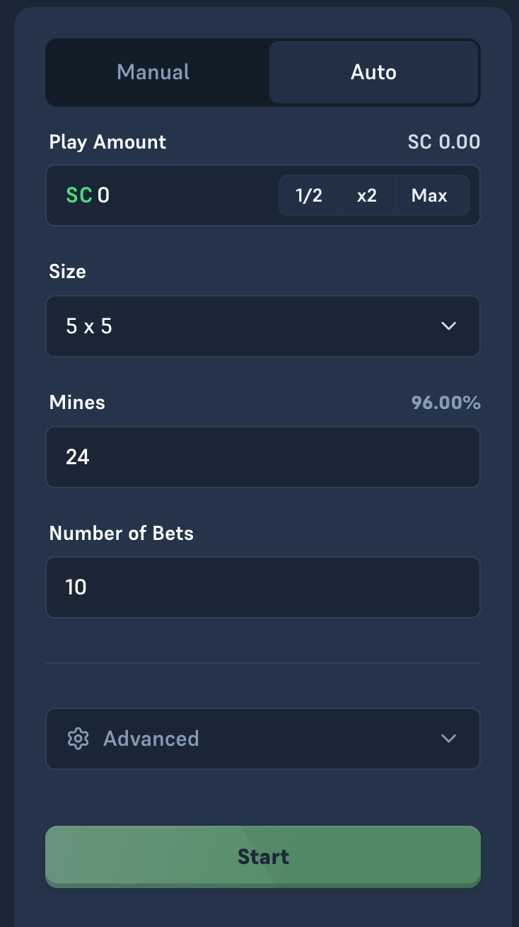Acebet Mines mine count field on an 8x8 board with the mine percentage shown
